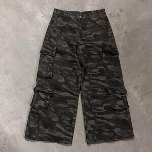GREEN CAMO CARGOS Baggy y2k DENIM WAIST 32 FLAT